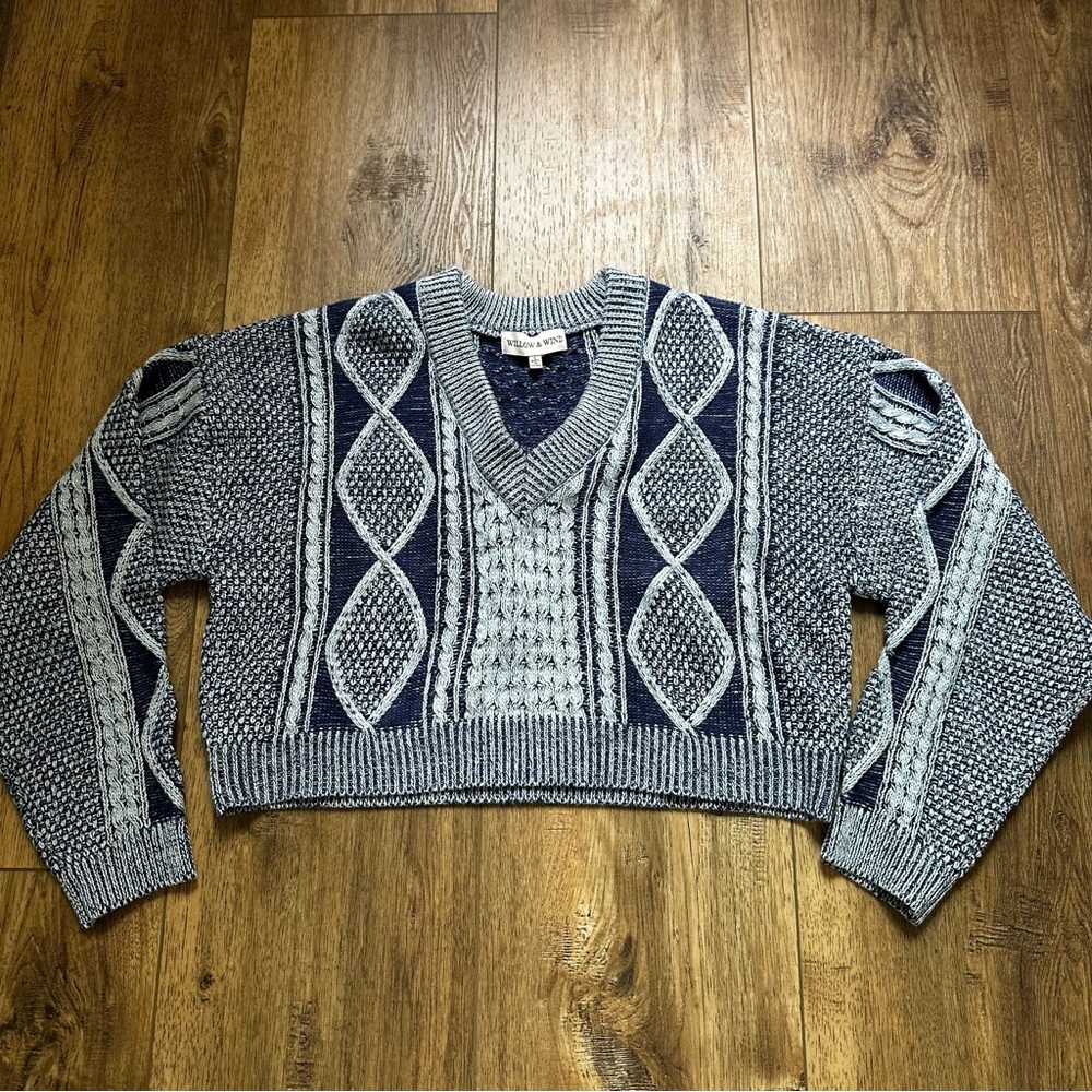 Willow‎ & Wind Knitted Sweater, Cropped, Navy, Light Grey, Oversized, Large - Picture 7 of 12